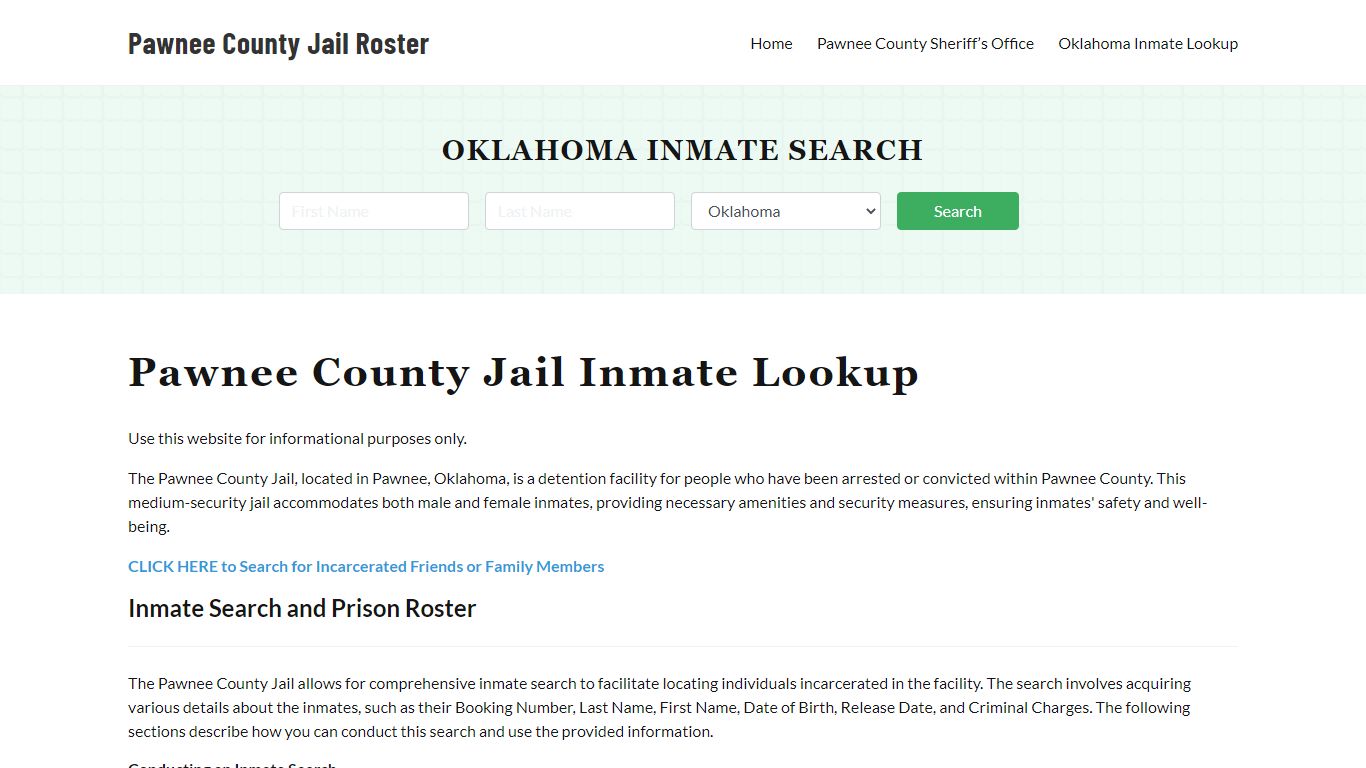 Pawnee County Jail Roster Lookup, OK, Inmate Search