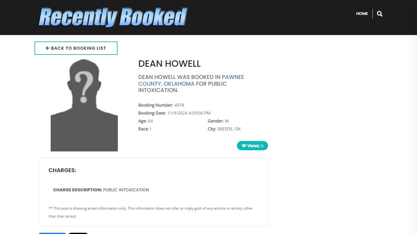 Recent Booking / Mugshot for DEAN HOWELL in Pawnee County, Oklahoma