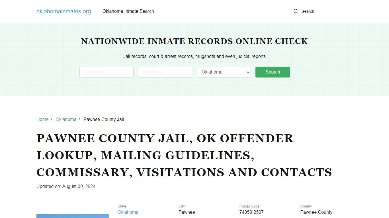 Pawnee County Jail, OK: Inmate Search Options, Visitations, Contacts