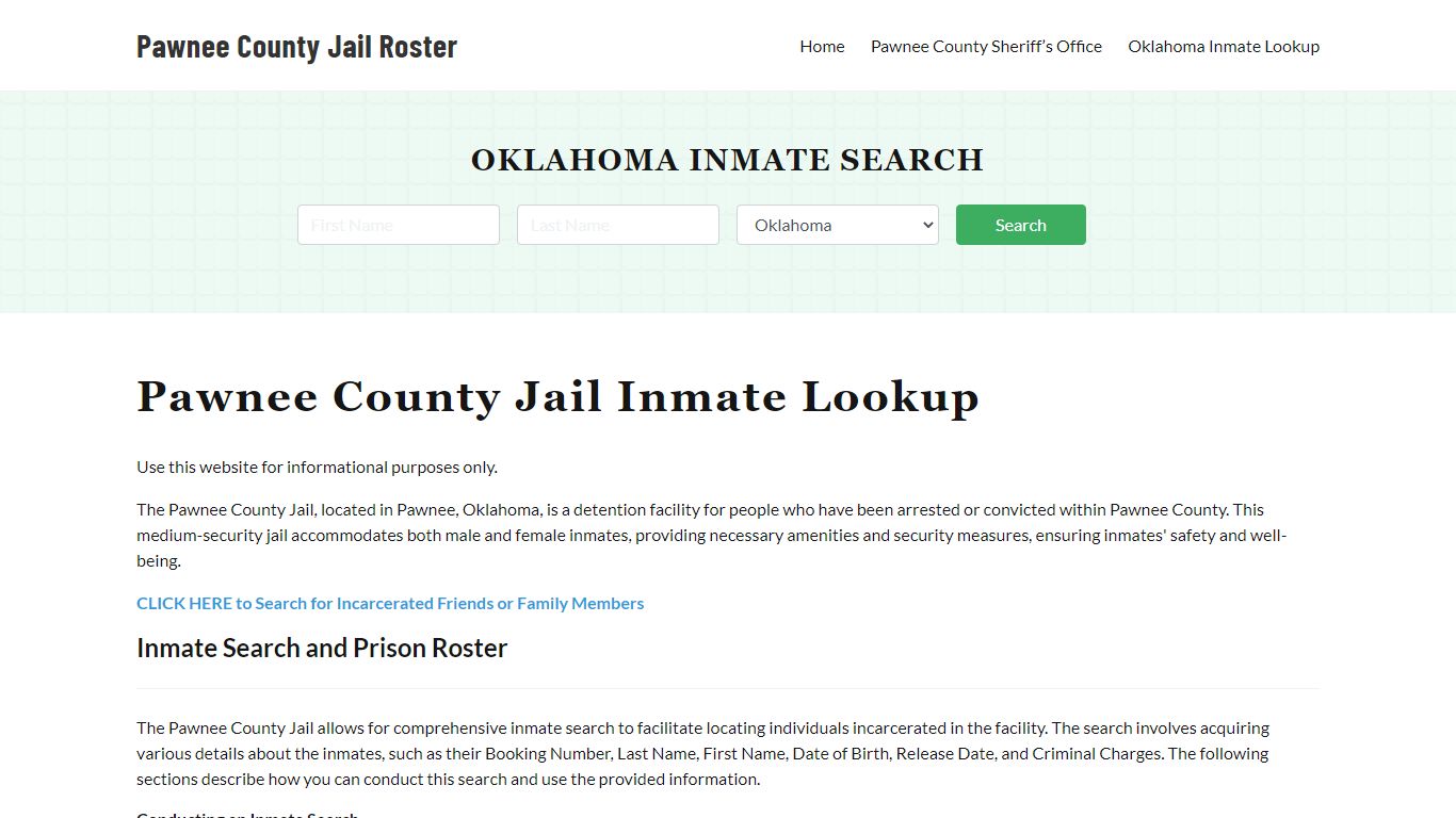 Pawnee County Jail Roster Lookup, OK, Inmate Search